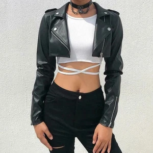 Chaqueta bolero de cuero de cordero real para mujer calce ajustado chaqueta encogida de hombros de cuero de cordero - Imagen 1 de 4