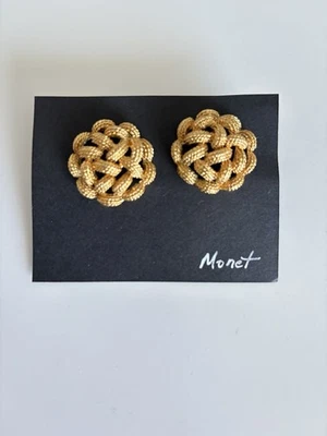Pendientes Vintage Y2K MONET Tono Oro Pierced Nudo Trenzado Tejido Texturizado Foto 1 de 4