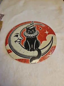 Placca di latta metallo celeste gatto e luna MCM stile vintage decorazione parete Halloween - Foto 1 di 4