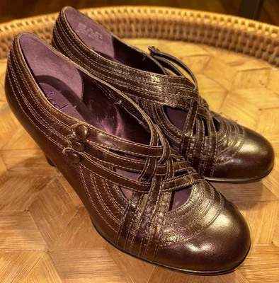 Ladies Size 6 Indigo By Clark's Mary Jane Brown Leather Wedge Heel Shoe - Image 1 of 4