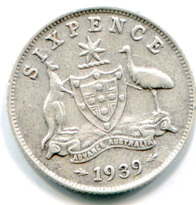 Australia 6 Pence 1939 KM-  lotsep3187 - Picture 1 of 2