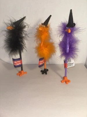 Halloween funky pens, Stylo, Rigolo, orange, black and purple birds w Witch Hats - Image 1 of 4