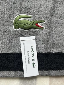 Lacoste Badetuch 100 % Baumwolle 30" x 52" schwarz grau großes Krokodil Logo neu mit Etikett - Bild 1 von 4