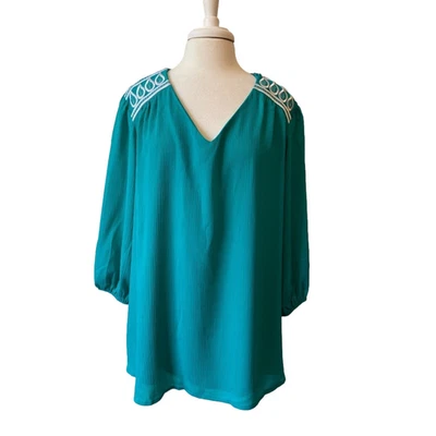 Bob Mackie NWT Embroidered Metallic Ribbed Sheer Blouse Womens 28W Plus Art Chic - Image 1 of 4