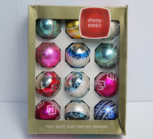 Vintage Shiny Brite Ornaments 2" Mercury Glass Set of 12 Mixed Glitter with Box - Picture 1 of 19