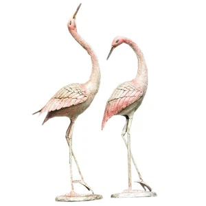 Cast Aluminum Flamboyant Crane Garden Sculpture Pair - Picture 1 of 3