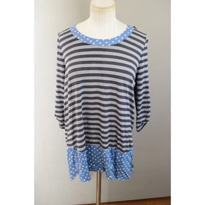 Matilda Jane Tunika Shirt Top Medium gestreift blau gepunktet Rüschensaum Damen - Bild 1 von 5
