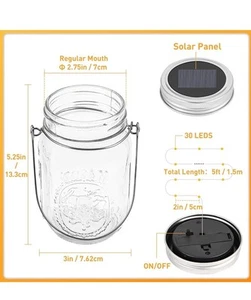 Lot of 2 ~ Gigalumi Solar Mason Jar Lights 30 Led Fairy Lights Outdoor New - Picture 1 of 6