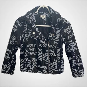 Disney D-Signed Girls Rock The Town Jacket Size M Black White Print Front Zip - Picture 1 of 7