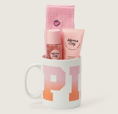 Victoria’s Secret PINK 4-teiliges Becher-Geschenkset Warm & Cozy Body Mist, Socken & Creme Neu - Bild 1 von 4