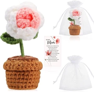 Flowers Decor 3.9 Inch Bouquet Crochet Knitting Potted Plants RosesValntine Gift - Picture 1 of 7