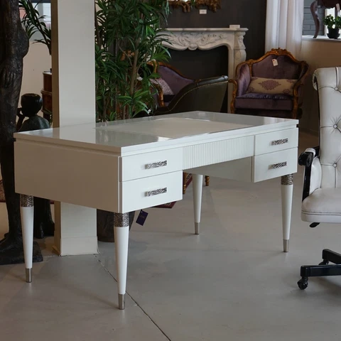 White and Silver Mahogany and Leather Writing Desk Cover