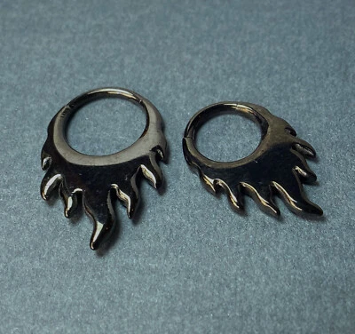 1pc Flames Hinged Segment Ring Implant Grade Titanium Septum Hoop Helix Daith - Image 1 of 4