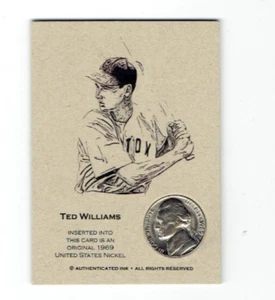 AUTHENTICATED INK TED WILLIAMS NICKEL COIN CARD 1969 - Picture 1 of 2