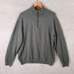 Saks Fifth Avenue Sweater Mens XXL Green 100% Cashmere 1/4 Zip Mock Neck Italy - Picture 1 of 10