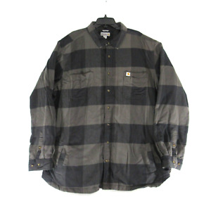 Carhartt Button Up Shirt Mens 3XLT Tall Black Gray Fleece Lined Shacket Workwear
