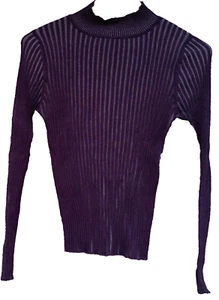 Von Saken women's sweater size M silk/spandex purple pullover stripe mock neck - Picture 1 of 7