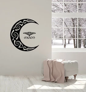 Vinyl Wall Decal Celtic Moon Ornament Crescent Bedroom Home Stickers (ig5486) - Picture 1 of 2