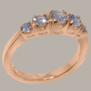 Solid 18k Rose Gold Natural Tanzanite Womens band Ring - Sizes 4 to 12 - Picture 1 of 5