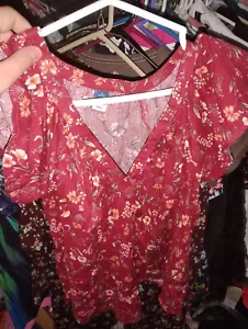 small petite flowy old navy prairie blouse lightweight cotton blend red women's - Picture 1 of 1