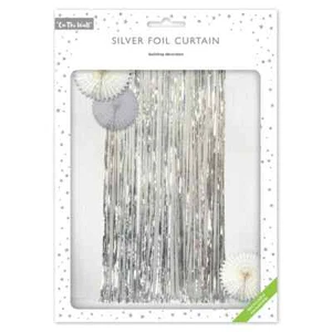 ON THE WALL® PARTYWARE - SILVER FOIL CURTAIN - PARTY BACKDROP DECORATION £3.95 - Picture 1 of 3