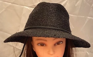 Brixton Women's Fedora Style Hat 3" Brim Black 100% Raffia 7 1/4 Med Tie String - Picture 1 of 8