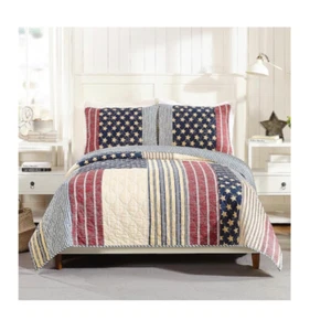 American Flag 3 Piece Full Queen Quilt Set Bedding Quilts Patriotic Home Decor - Picture 1 of 7