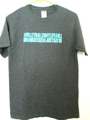 JERZEES GIRLS SIZE SMALL GRAY S. SLEEVE T-SHIRT-VOLLEYBALL THEME-"JUST SAYIN" - Image 1 of 4