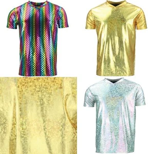 T-Shirt Shiny GOLD SILVER Mermaid Scales Festival Party Metallic Sparkling - Picture 1 of 10