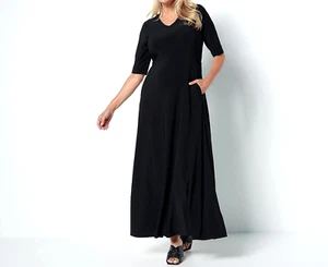 🍒 Maxi Vestido Attitudes by Renee Jersey Illusion Cintura - NEGRO, Pequeño MEDIANO - Imagen 1 de 1