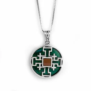 Jerusalem Kreuz mit Nano Bibel Anhänger Halskette Silber 925 und Eilat Stein Geschenk - Bild 1 von 5