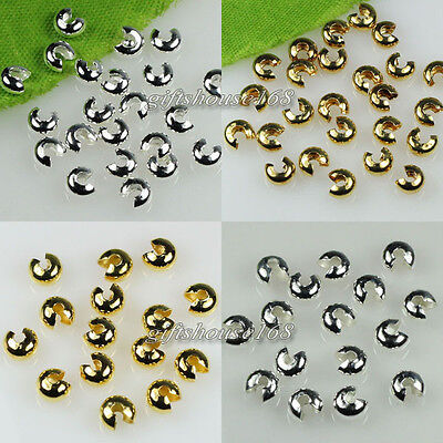 3mm,4 Mm,5 Mm Silver/Gold Cobre Plateado Crimp Nudo Cubierta Final Perlas Resultados 500pcs • 11.62€