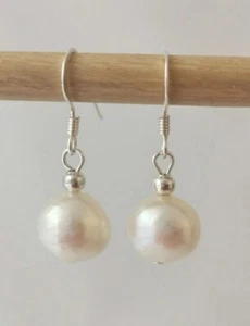 925 Sterling Silver Gemstone Jewelry Round Mother of Pearl Dangle Earring Gift - Picture 1 of 5