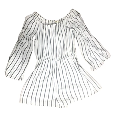 La Hearts Women's Romper Size Med Striped Boat Neck Bell Long Sleeve Black White - Image 1 of 4