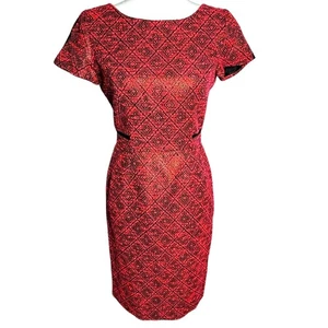 ANTONIO MELANI Women's 2 Pink Black Diamond Short Sleeve Lined Career Midi Dress - Picture 1 of 9