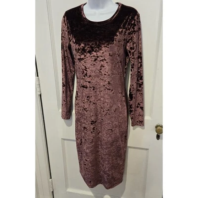 Vestido Michael Kors Borgoña Merlot Manga Larga Bodycon Terciopelo Aplastado Talla Med Foto 1 de 4