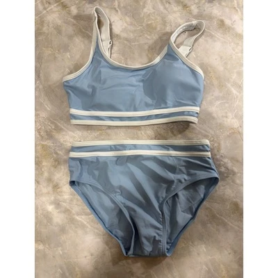 Conjunto de traje de baño azul para niños MIGU 3 piezas parte superior de natación parte inferior pareo playa cubierta 9 10 años Foto 1 de 4
