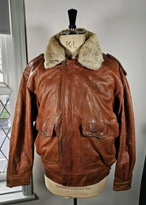 Vintage Leder Flieger Bomber Jacke Herren XL-2XL hellbraun braun Fellkragen Pilot - Bild 1 von 21