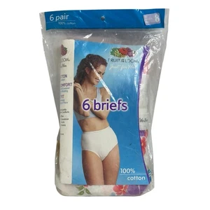 NEW Fruit of The Loom 6 Briefs 100% Cotton Label Free Womens Size 8 NOS 2002 VTG - Picture 1 of 7