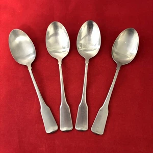 Set 4 Vtg 1970s Oneida AMERICAN COLONIAL Oval Soup Spoons Stainless Satin Cube - Picture 1 of 6
