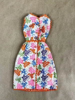 Vestido Barbie Vintage 1965 #1628 "Brunch Time" Naranja Rosa Estampado Mariposa Foto 1 de 3