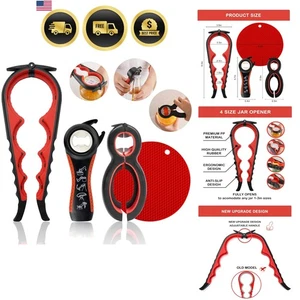 Jar Opener Set for Seniors Arthritis Easy Twist Bottle Openers Multi Tool - Picture 1 of 10