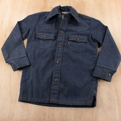 LEVI'S Orange Tab denim snap button western shirt jac sz 12 tag vtg 70s usa made - Image 1 of 4
