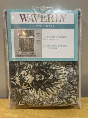 Cenefa de ventana festoneada Waverly Clifton Hall 52x18" lino negro tostado Foto 1 de 4