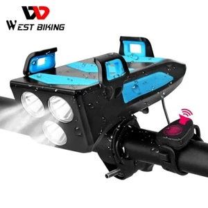 Fahrrad LED Licht wiederaufladbar Scheinwerfer mit Power Bank Horn Telefonhalter - Picture 1 of 10