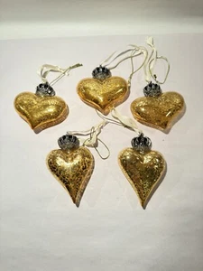 Crowned Heart Gold Glass Ornaments Set of 5 Gilded Life - Picture 1 of 11