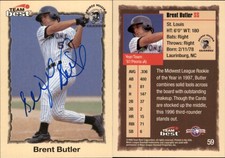 Brent Butler Signed 1998 Team Best #59 Card Prince William Cannons Auto AU