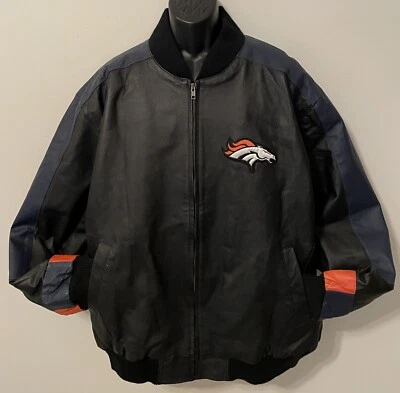 Vintage 90's DENVER BRONCOS *CARL BANKS* G-III LEATHER JACKET NEW Old Stock XL - Image 1 of 4