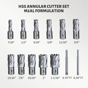 11pc Annular Cutter 3/4" Weldon Shank 7/16 1-1/16 Cutting Depth 1" with 2pcs Pin - Picture 1 of 12