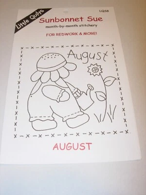 5 1/2" Sunbonnet Sue Redwork & MORE Quilt Block Pattern EMBROIDERY CRAFTS AUGUST - Image 1 of 3
